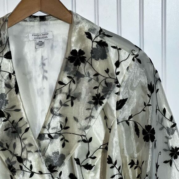 Dressbarn Evening Jacket Women 20W White Black Floral Print Crystal Hook Long Sl - Picture 3 of 10
